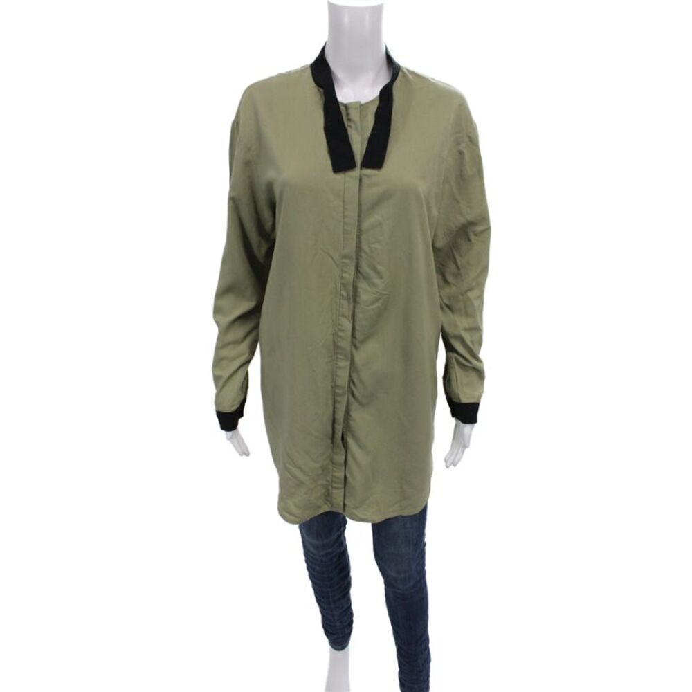 Goen. J Women Tunic Collared Long Sleeve Green Rayon Button Up Size 4